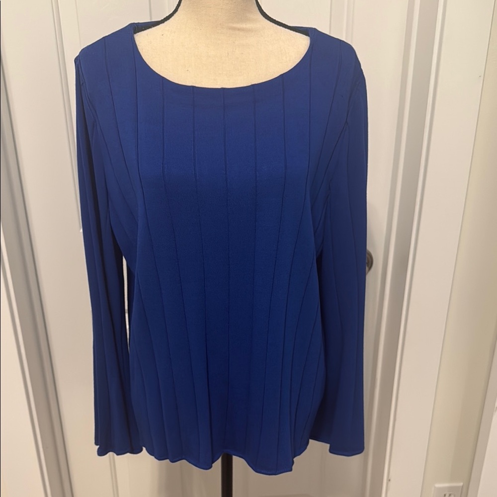 Misook Blue Ribbed Knit Top